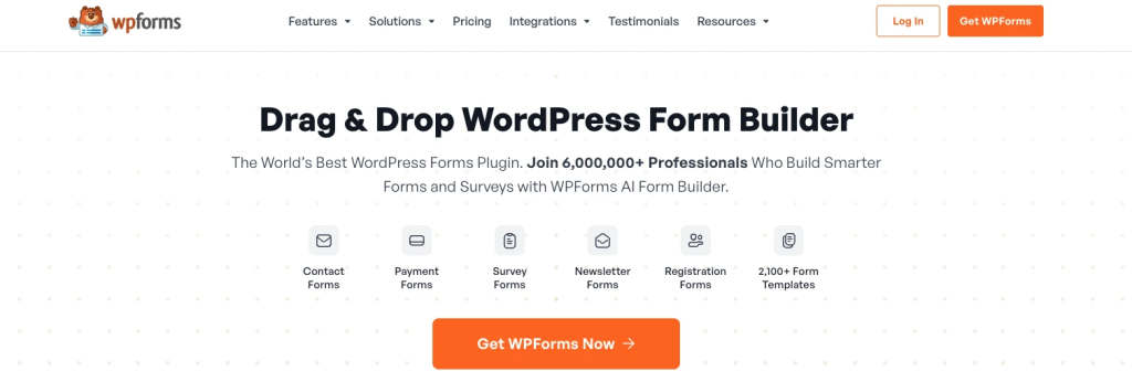 Image of WPForms homepage