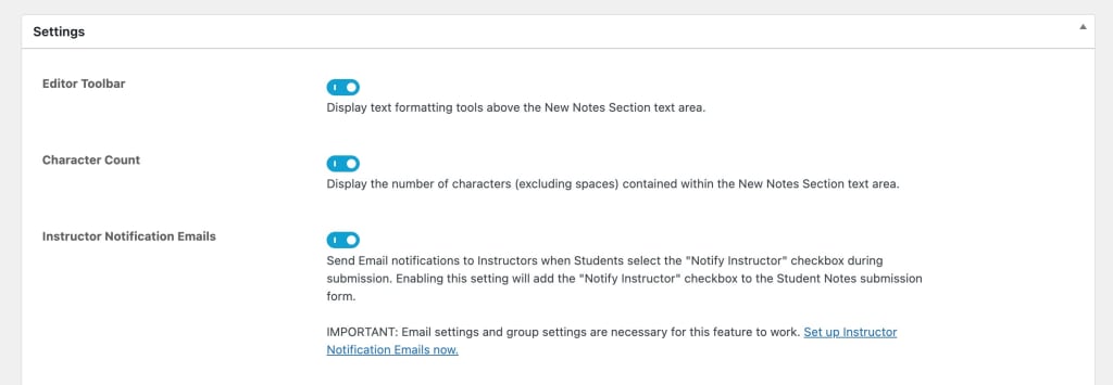 Notes add-on global settings
