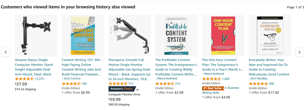 AI use case: Amazon recommends items based on browsing history.