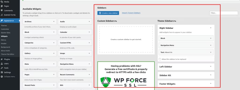 create new wp sidebar plugin screenshot 