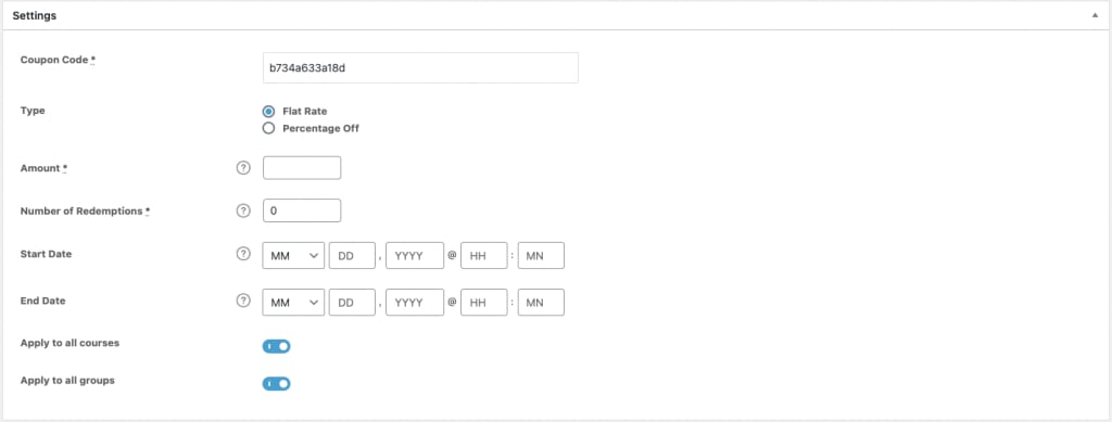 LearnDash Coupon settings page