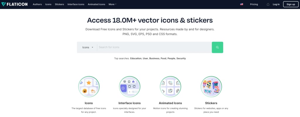 Image of Flaticon homepage