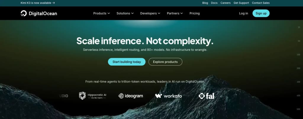 DigitalOcean image of homepage