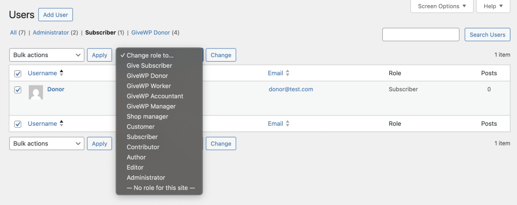GiveWP user role assignment