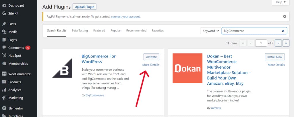 activate bigcommerce for wordpress