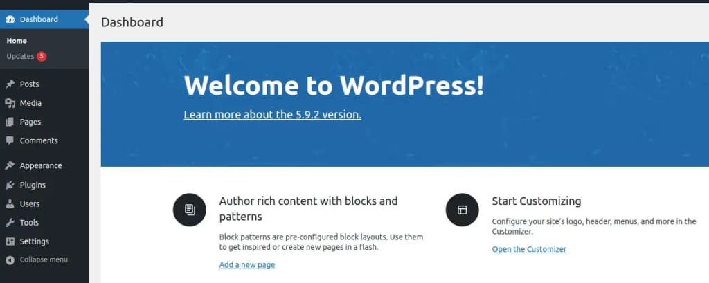 wordpress dashboard
