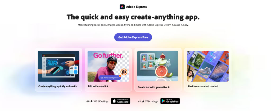 Image of Adobe Express homepage