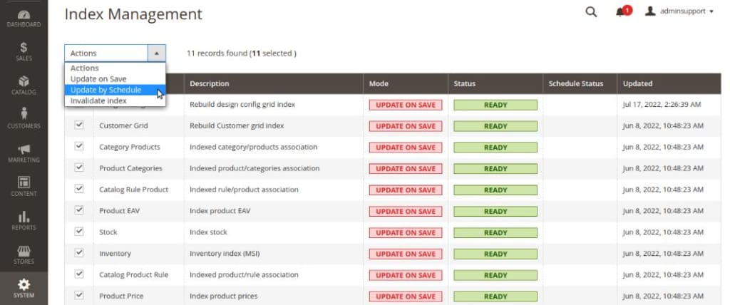 Select all indexers and choose Update by Schedule.