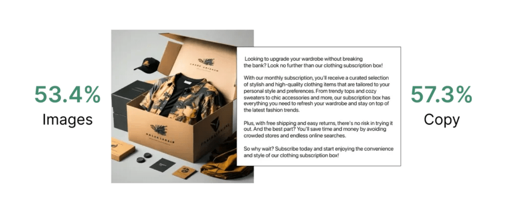 Image of a subscription box filled with clothing and a text description of the subscription service.