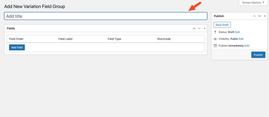Custom fields variation group title