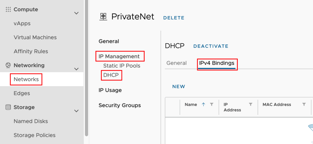 ipv4 bindings link highlighted