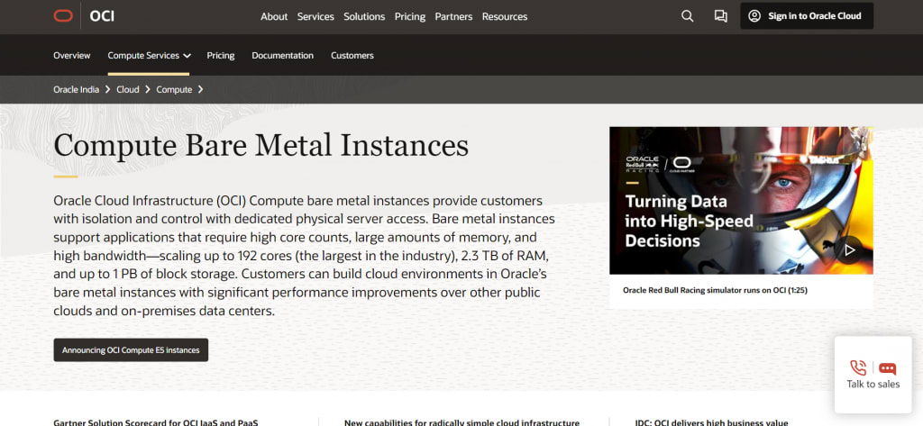 Oracle’s bare metal servers have many cores for heavy computing workloads.