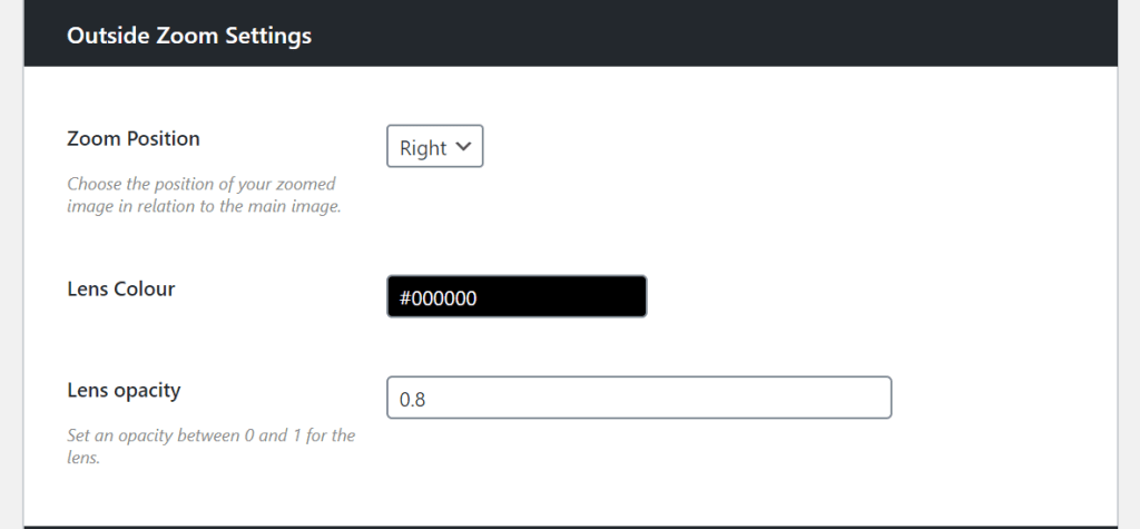 WooThumbs outside zoom settings