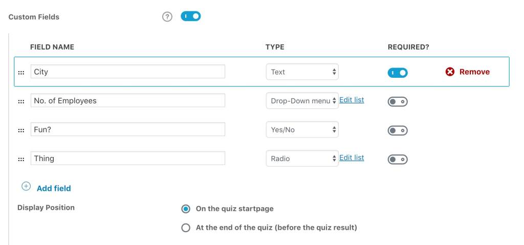 LearnDash quiz custom fields admin setup