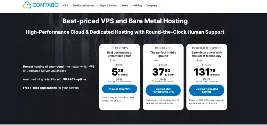 Contabo image of homepage