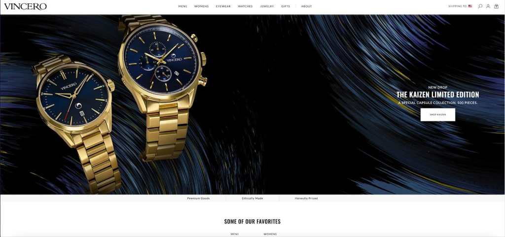 Vincero’s homepage.