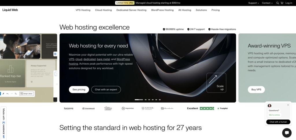 Liquid Web’s homepage.