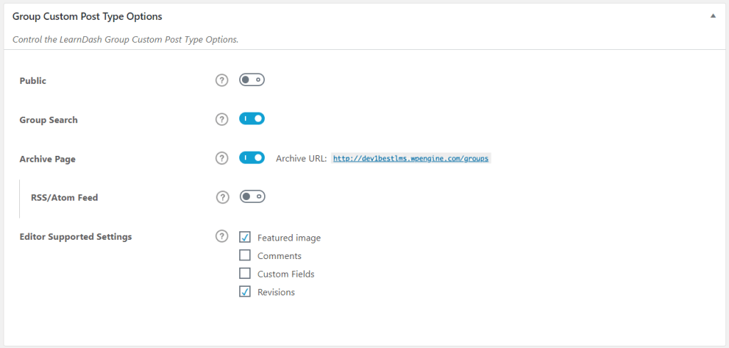 Group custom post type options