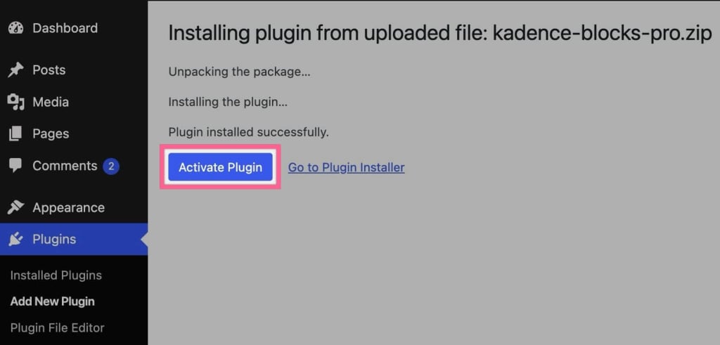 Activate Kadence Blocks Pro
