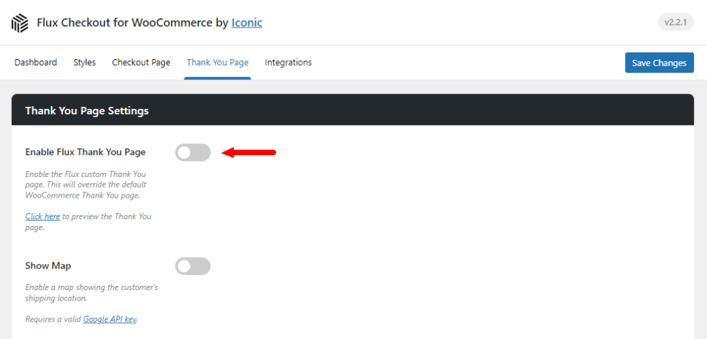 enable flux checkout thank you page
