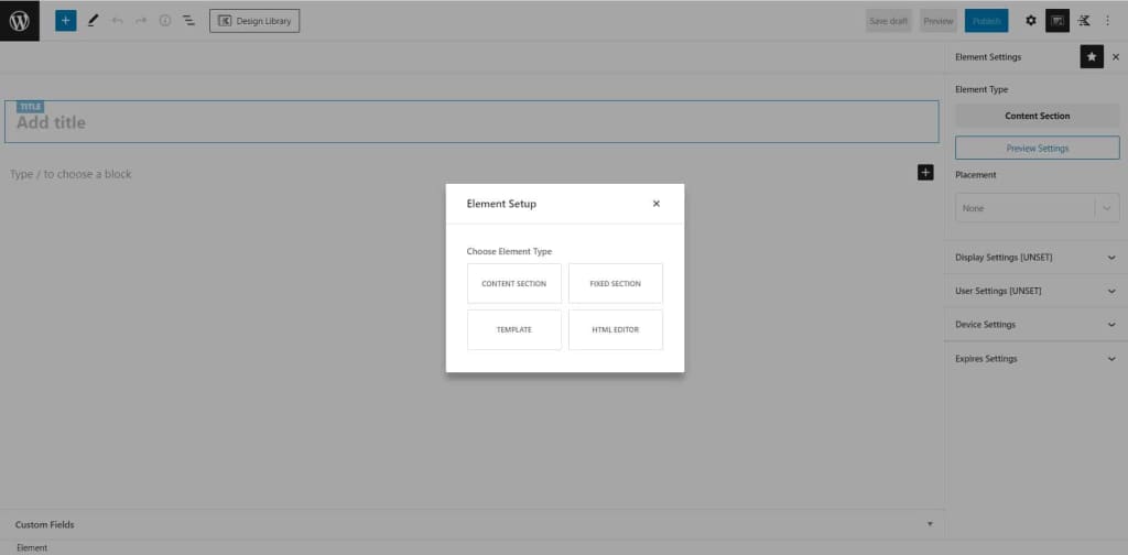 Kadence Elements Chose Type of Element
