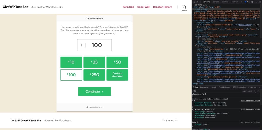 The Chrome Developer Tools panel that is used to check the code of the website and its properties.