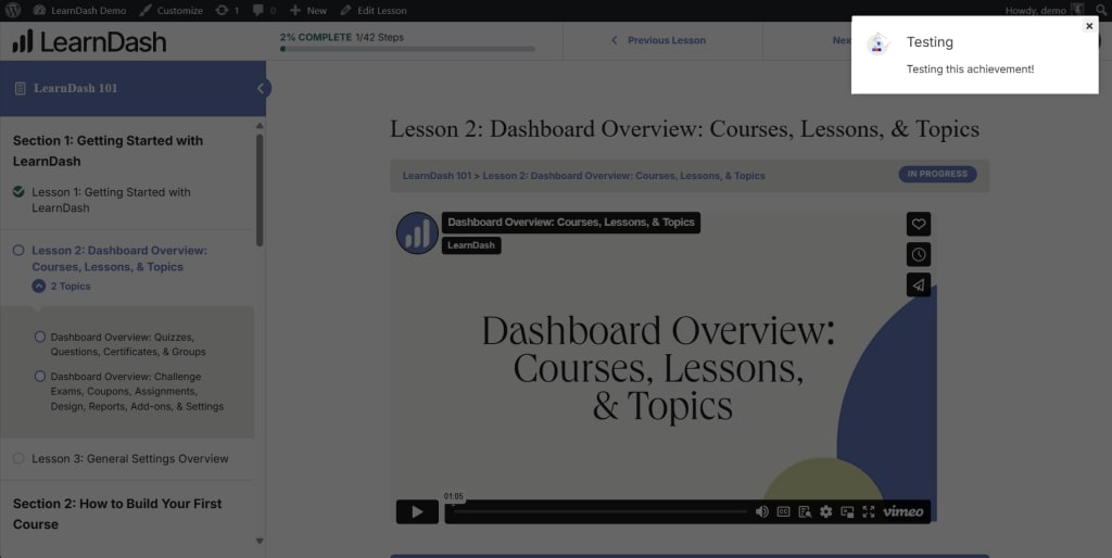 An example of an achievement popup in the top right corner of the webpage.