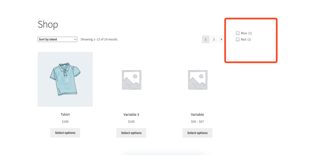 filter product variations