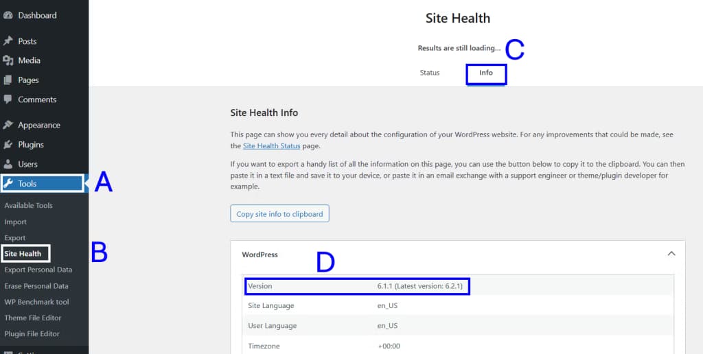 wordpress site health screenshot