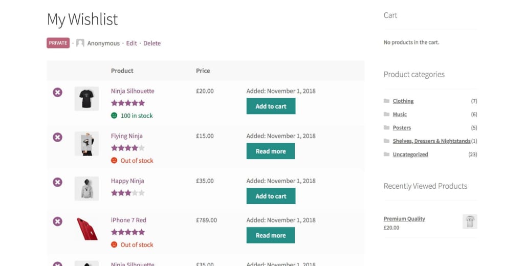 wishlist ecommerce