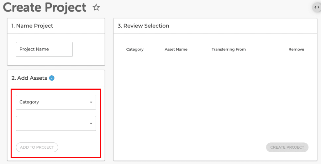 adding an asset to project screen
