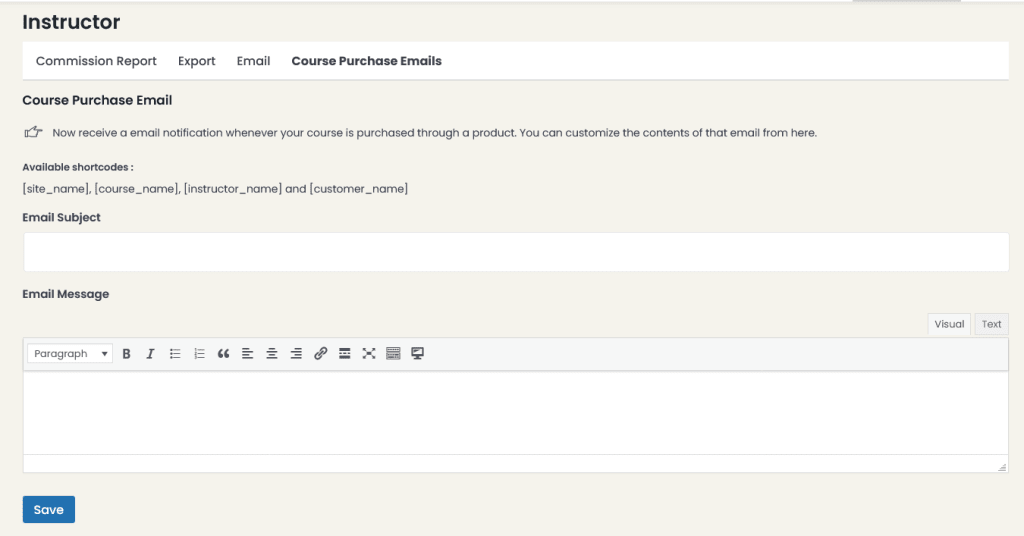 Instructor Course Purchase Email Settings