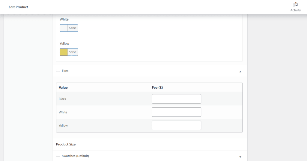 add fees to swatches