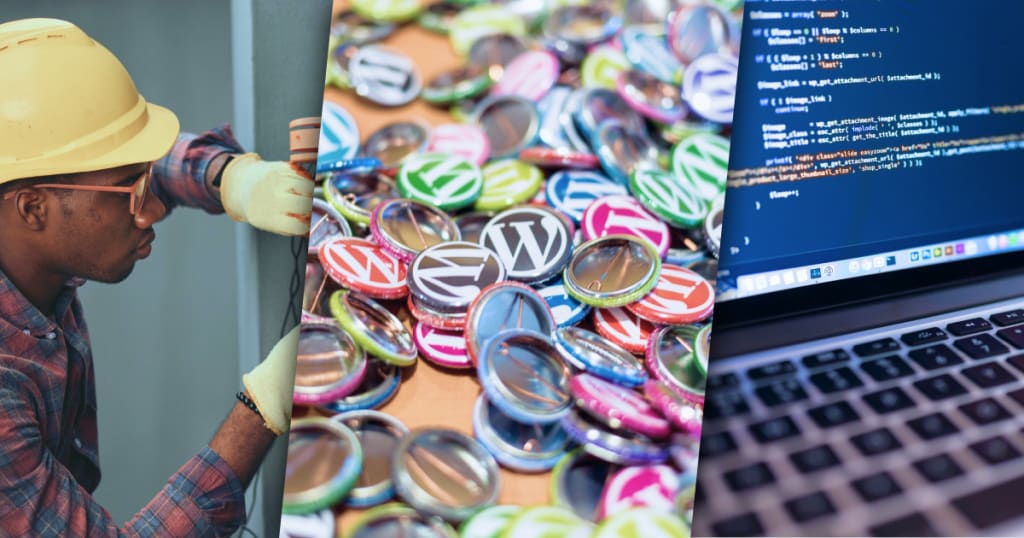 Image of WordPress logo and laptop screen