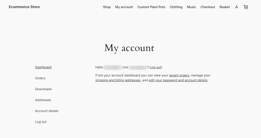 woocommerce my account page