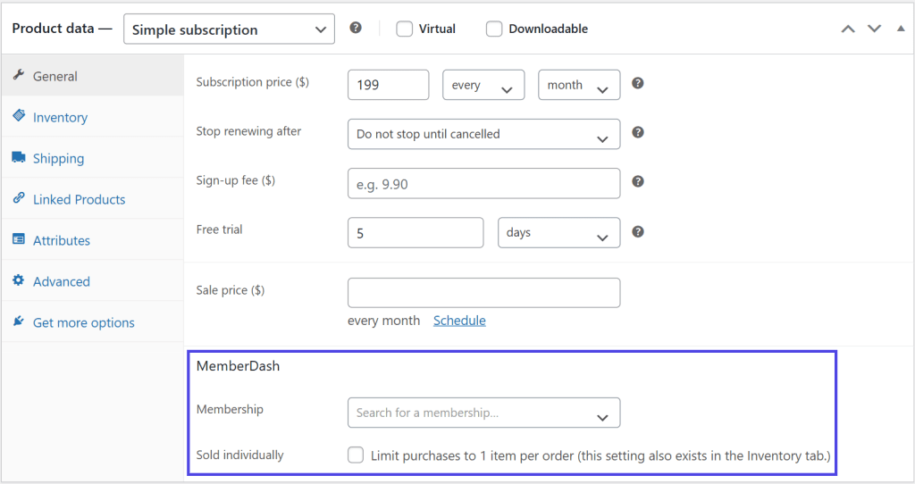 WooCommerce product menu