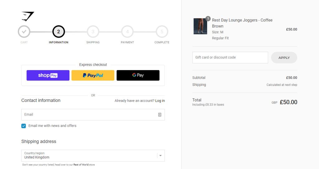 gymshark checkout