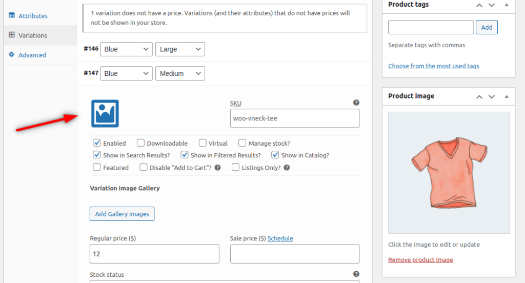product variation fix