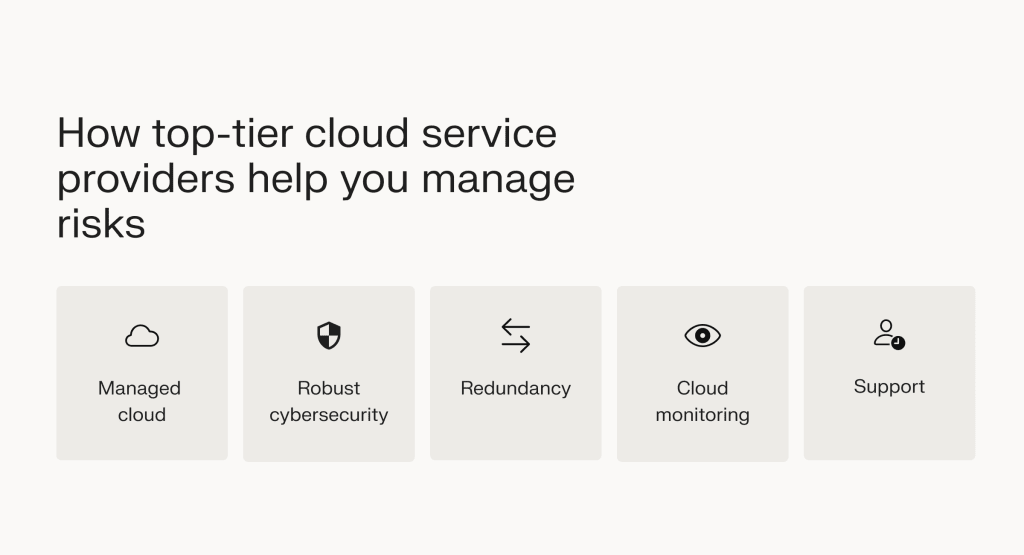 Opting for a top-tier cloud service provider helps you manage risks in several ways.