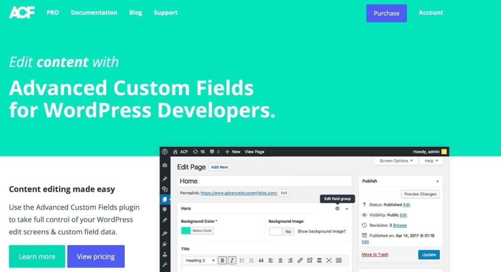 Advanced Custom Fields plugin (ACF) web development plugin.