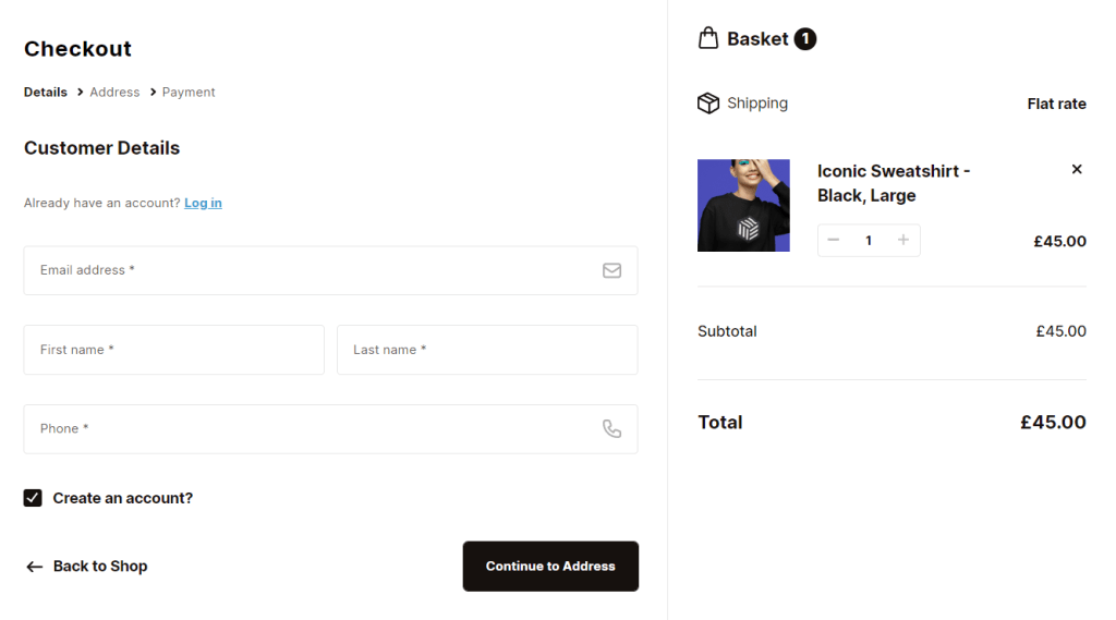 account creation flux checkout