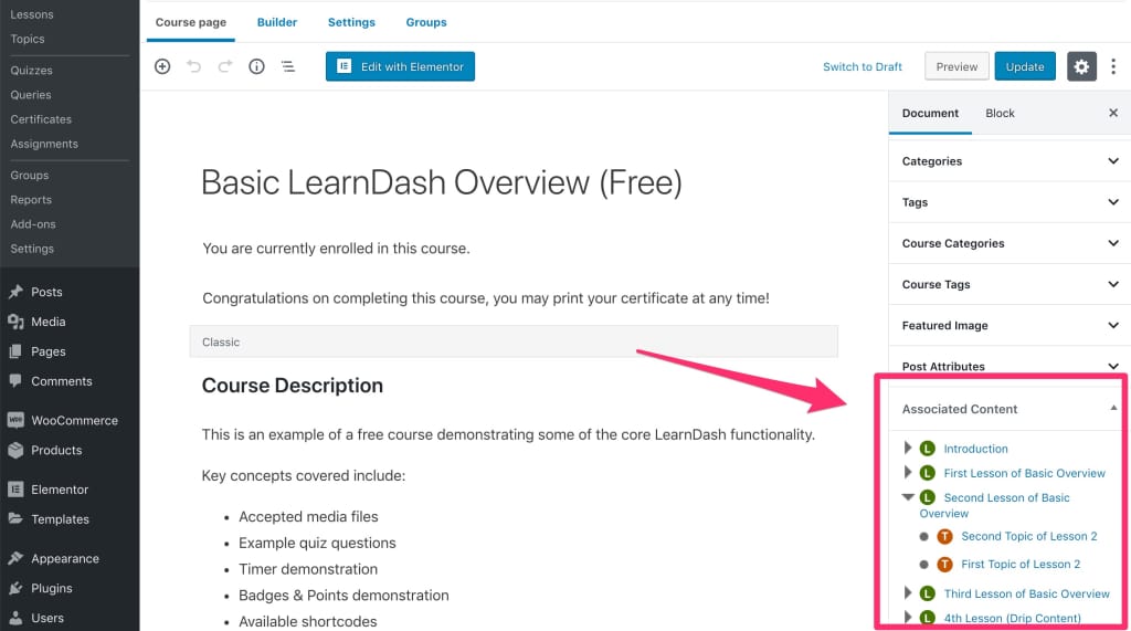 LearnDash Associated Content metabox