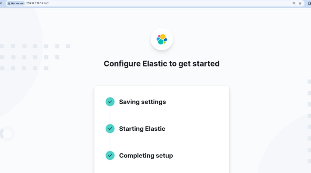 Then, you will be redirected to the Elastic configuration setup page.