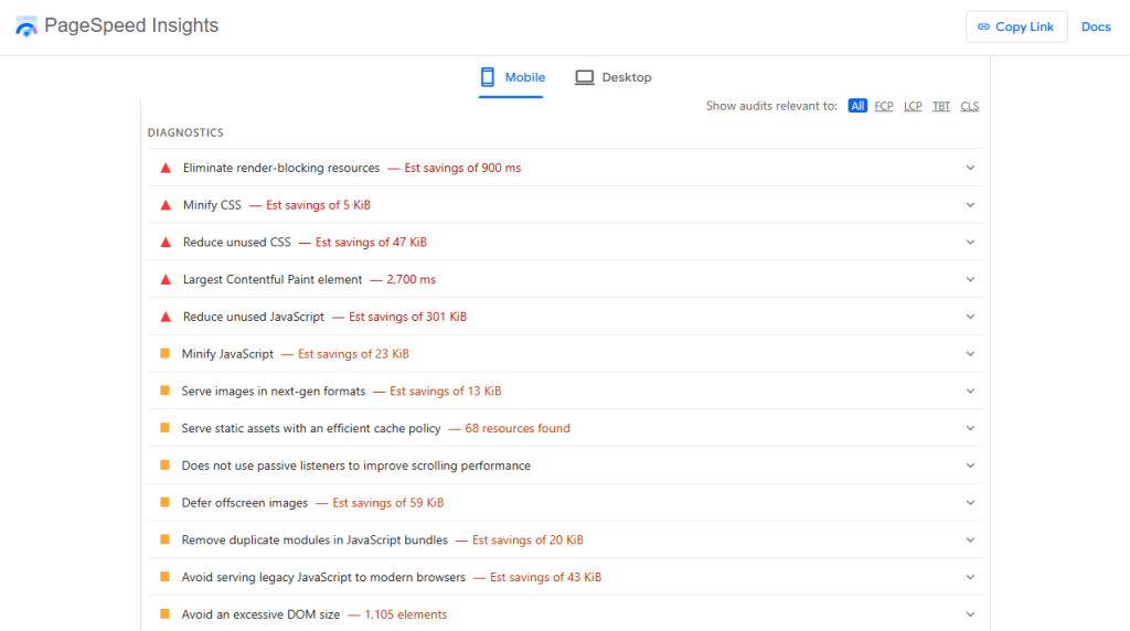 google pagespeed insights