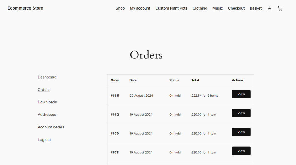 account page orders