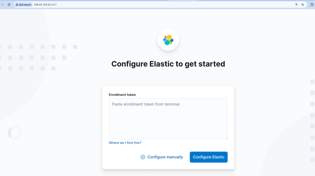 The URL in the previous step will take you to the Kibana interface, where you can configure Elastic to get started.
