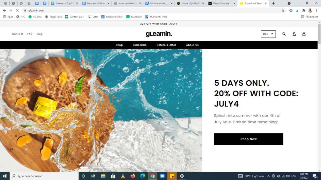 Gleamin’s homepage example