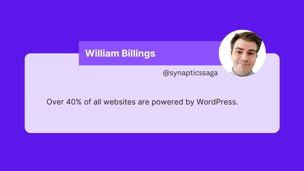 A tweet from William Billings that reads: Over 40% of all websites are powered by WordPress.