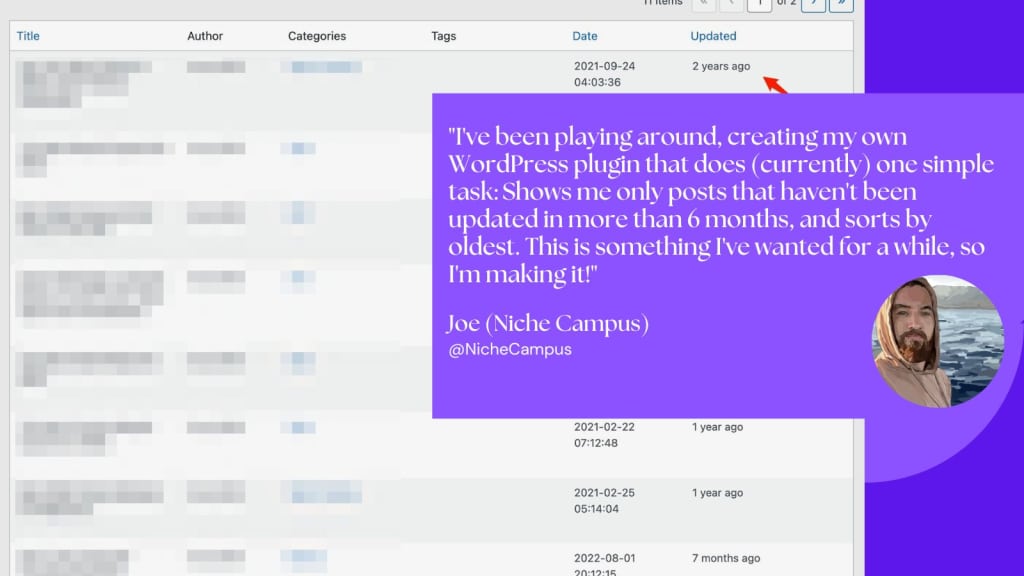 A WordPress tweet from Joe Niche Campus.