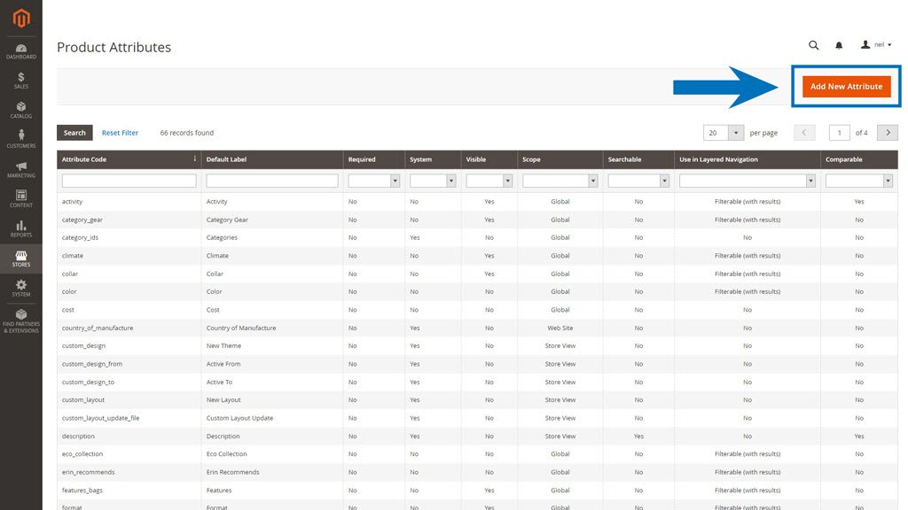Create a new Magento product attribute.